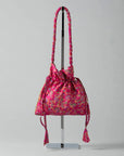 Potli silk sari pouch - Pink/Red tones